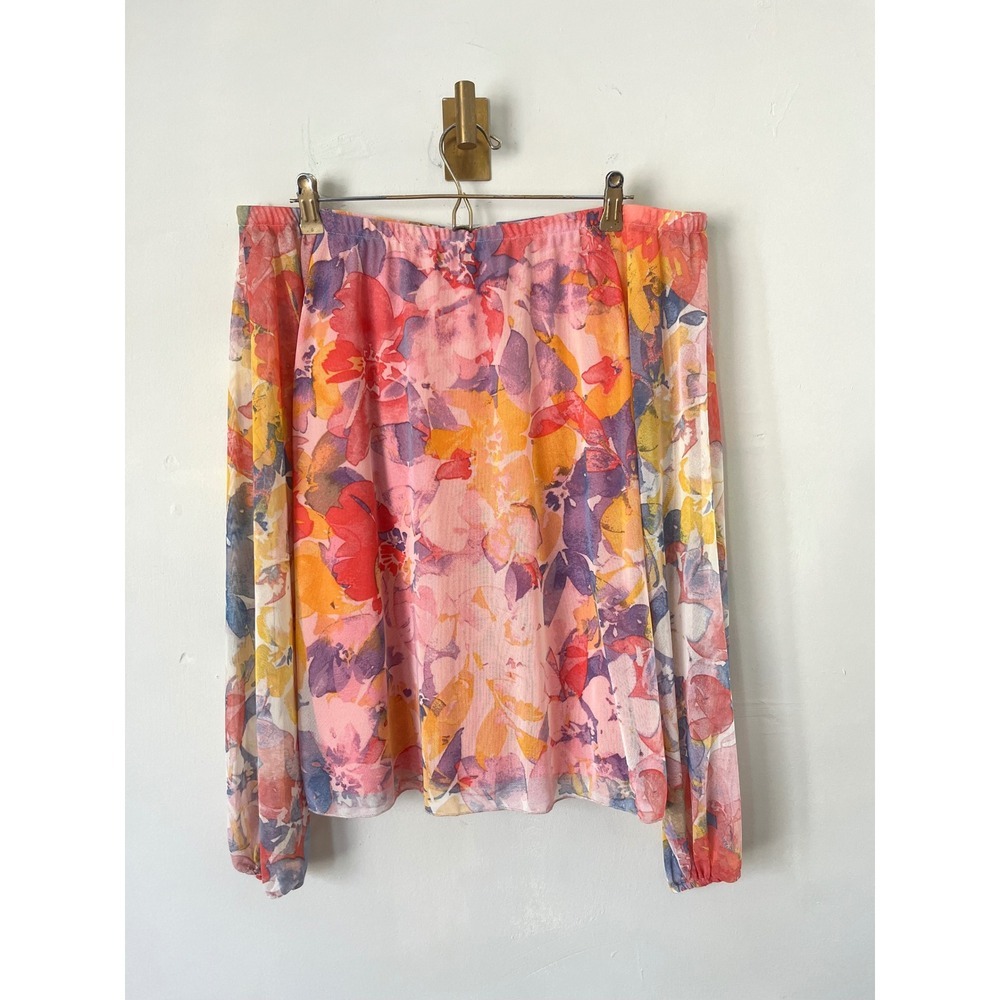 Antthony Original Floral Mesh Off Shoulder Blouse Pink Orange boho summer  L